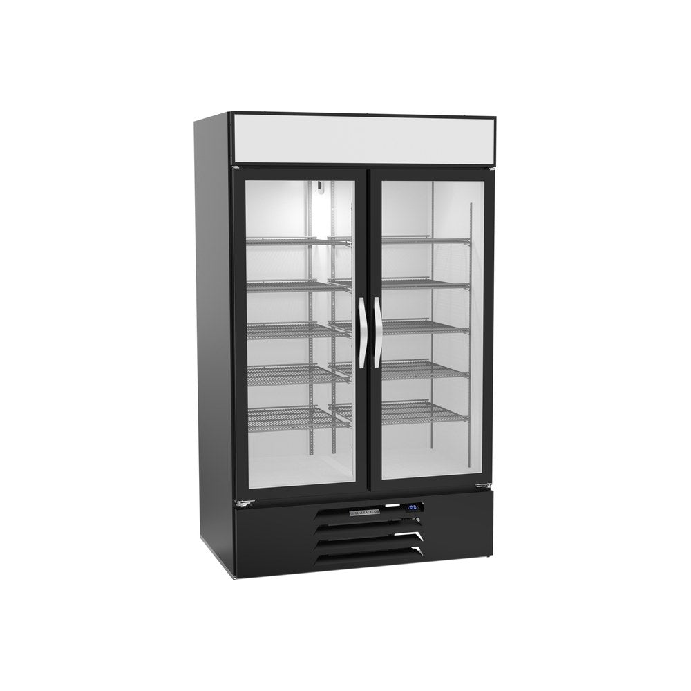 Beverage Air MMF44HC-1-B 47" two glass swing doors merchandiser freezer, front view, doors closed