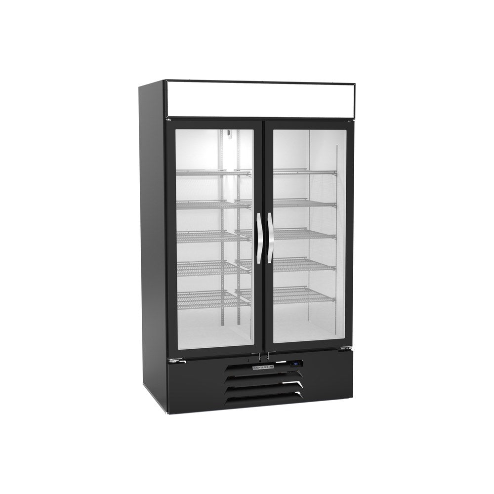 Beverage Air MMF44HC-1-B-IQ 47" two glass swing doors merchandiser freezer, front view, doors closed