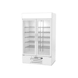 Beverage Air MMF44HC-1-W-IQ 47" two glass swing doors merchandiser freezer, side angle view, doors closed