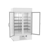 Beverage Air MMF44HC-1-W 47" two glass swing doors merchandiser freezer, with the doors open showing the interior