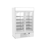 Beverage Air MMF49HC-1-W 52" two glass swing doors merchandiser freezer, front view, doors closed
