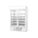 Beverage Air MMF49HC-1-W-IQ 52" two glass swing doors merchandiser freezer, side angle view, doors closed