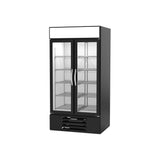 Beverage Air MMR35HC-1-B 39-1/2" two glass swing doors merchandiser refrigerator, side angle view, doors closed