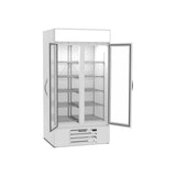 Beverage Air MMR35HC-1-W 39-1/2" two glass swing doors merchandiser refrigerator, with the doors open showing the interior
