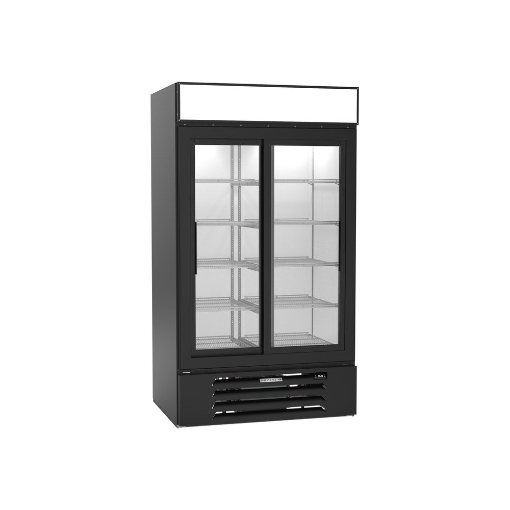 Beverage Air MMR38HC-1-B 43-1/2" two slide glass doors merchandiser refrigerator, front view, doors closed