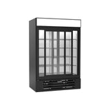 Beverage Air MMR45HC-1-B 52" two slide glass doors merchandiser refrigerator, with the doors open showing the interior