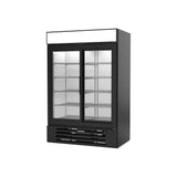 Beverage Air MMR45HC-1-B 52" two slide glass doors merchandiser refrigerator, side angle view, doors closed