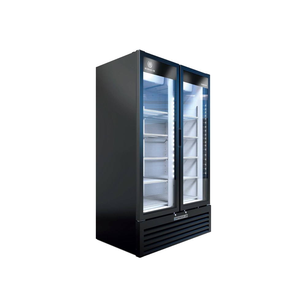 Beverage Air MT49-1B 47-1/8" two glass swing doors merchandiser refrigerator, front view, doors closed