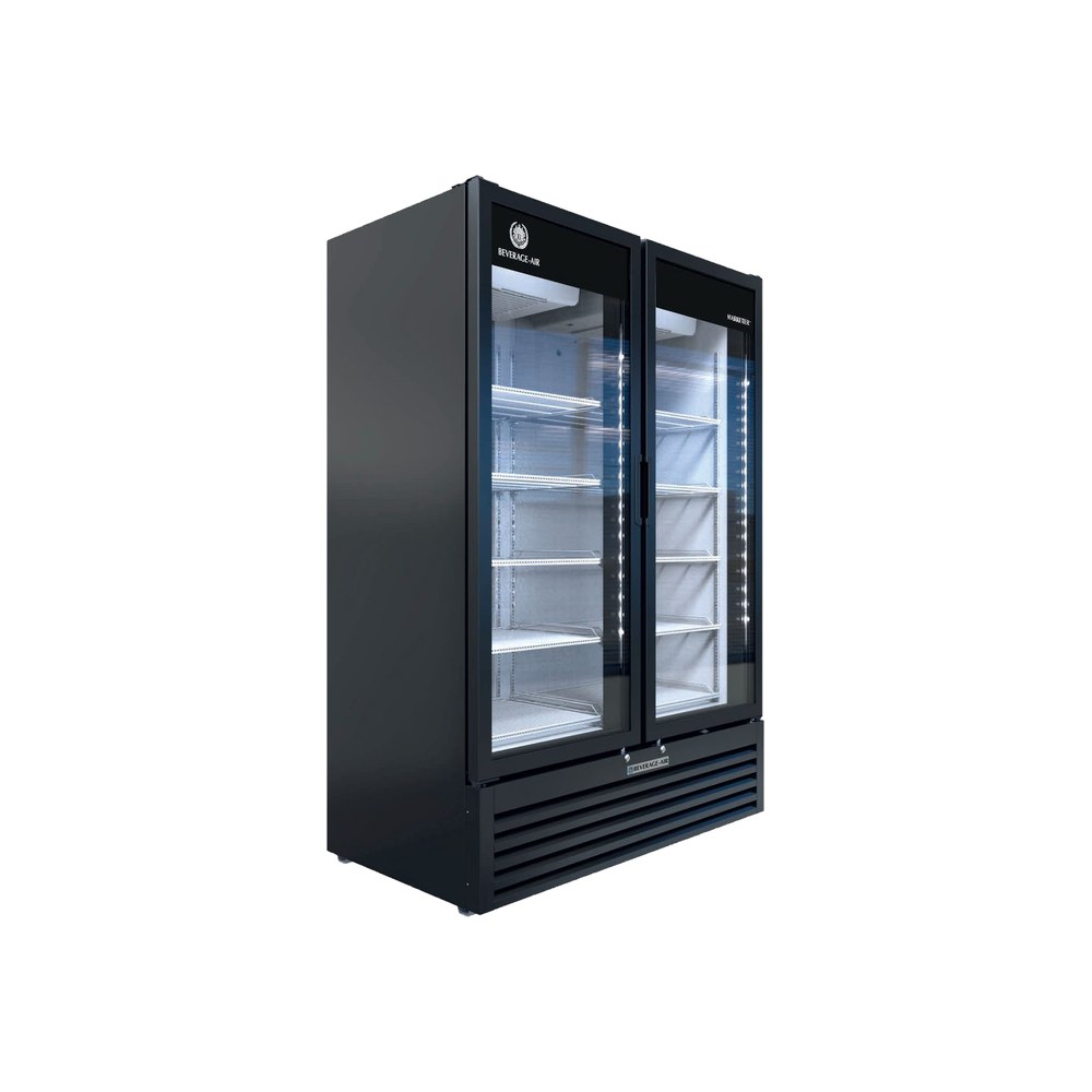 Beverage Air MT53-1B 54-1/4" two glass swing doors merchandiser refrigerator, front view, doors closed