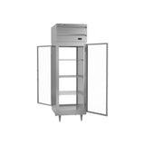 Beverage Air PRD1HC-1BG 26-1/2" one glass door pass-thru refrigerator, with the doors open showing the interior
