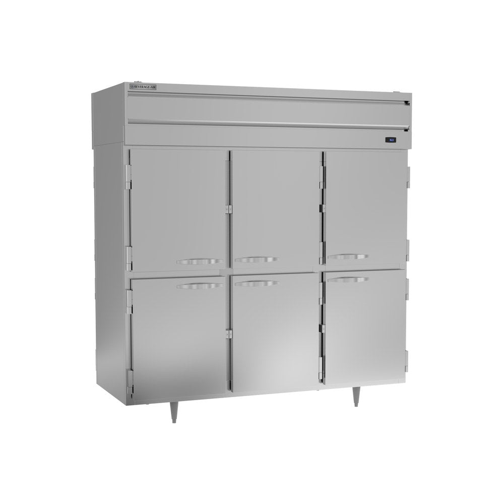 Beverage Air PRD3HC-1AHS 77-3/4" six half solid doors pass-thru refrigerator, front view, doors closed