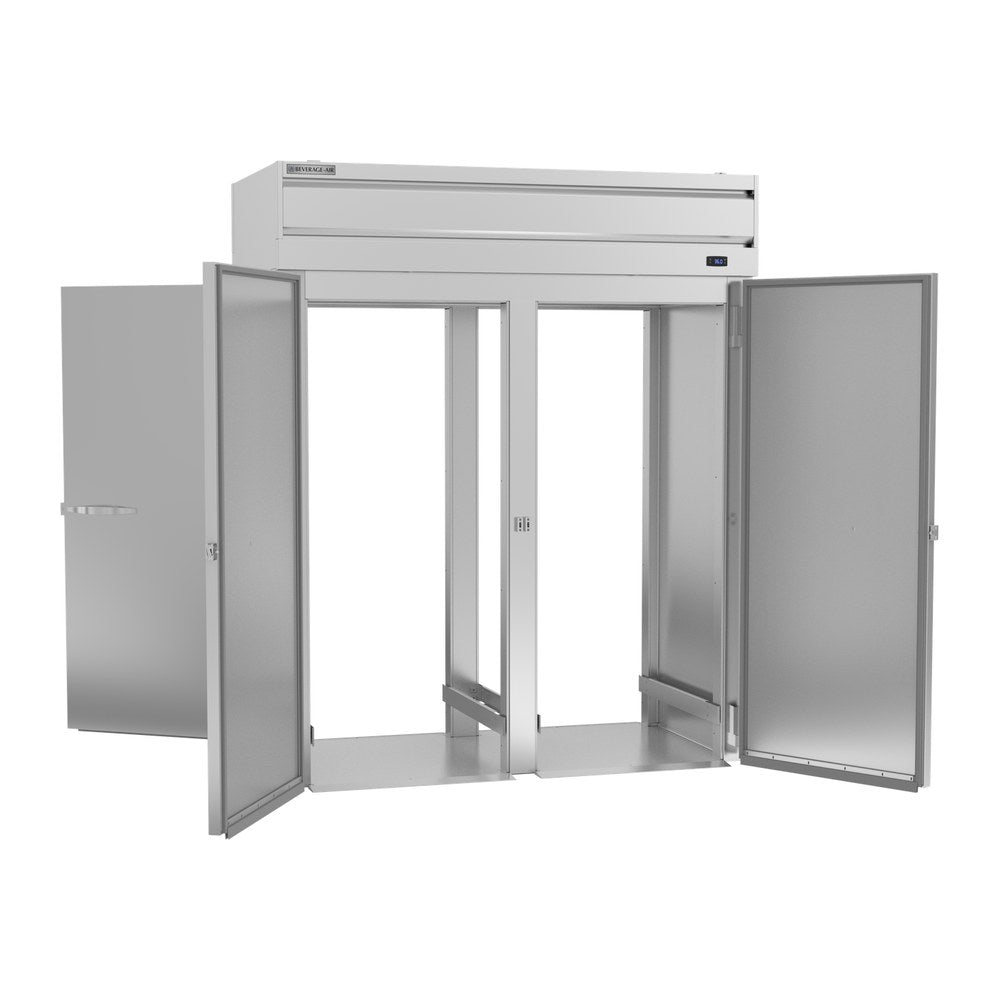 Beverage Air PRT2HC-1AS 68-7/8" two solid doors roll-thru refrigerator, with the doors open showing the interior