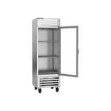 Beverage Air RB19HC-1G 27-1/4" one glass door reach-in refrigerator, with the door open showing the interior