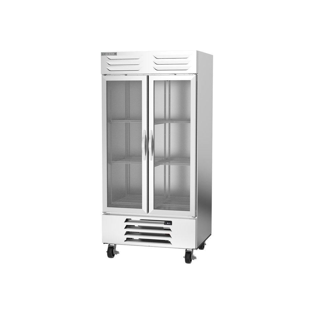Beverage Air RB35HC-1G 39-1/2" two glass doors reach-in refrigerator, side angle view, doors closed