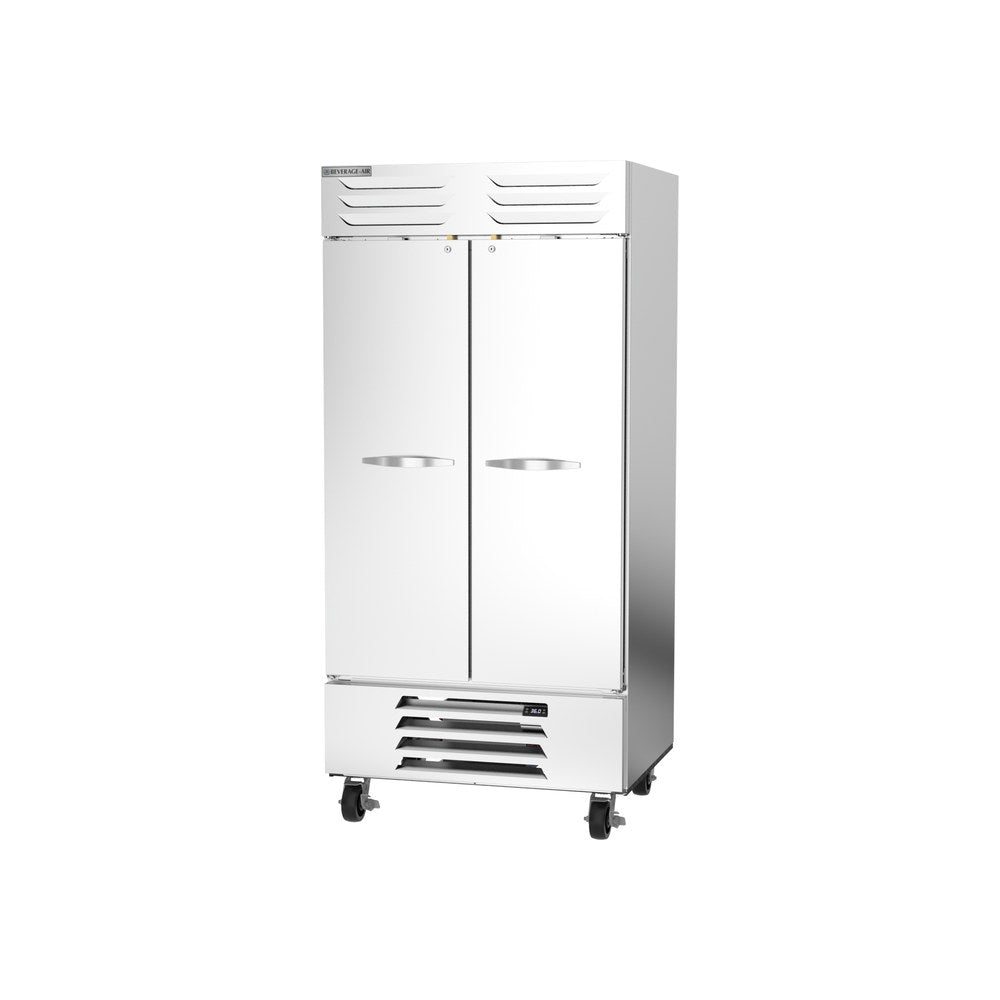 Beverage Air RB35HC-1S 39-1/2" two solid doors reach-in refrigerator, side angle view, doors closed