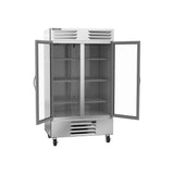 Beverage Air RB44HC-1G 47" two glass doors reach-in refrigerator, with the doors open showing the interior
