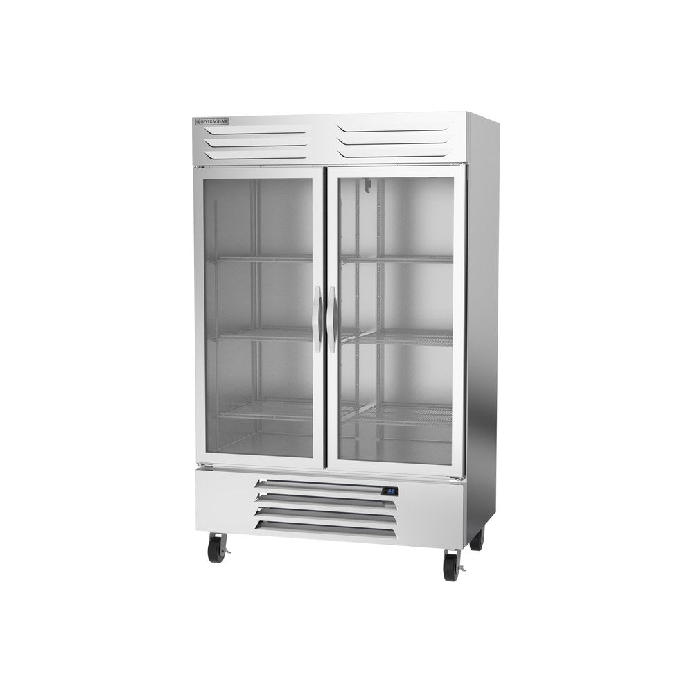 Beverage Air RB49HC-1G 52" two glass doors reach-in refrigerator, side angle view, doors closed