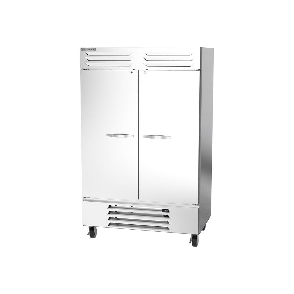 Beverage Air RB49HC-1S 52" two solid doors reach-in refrigerator, side angle view, doors closed