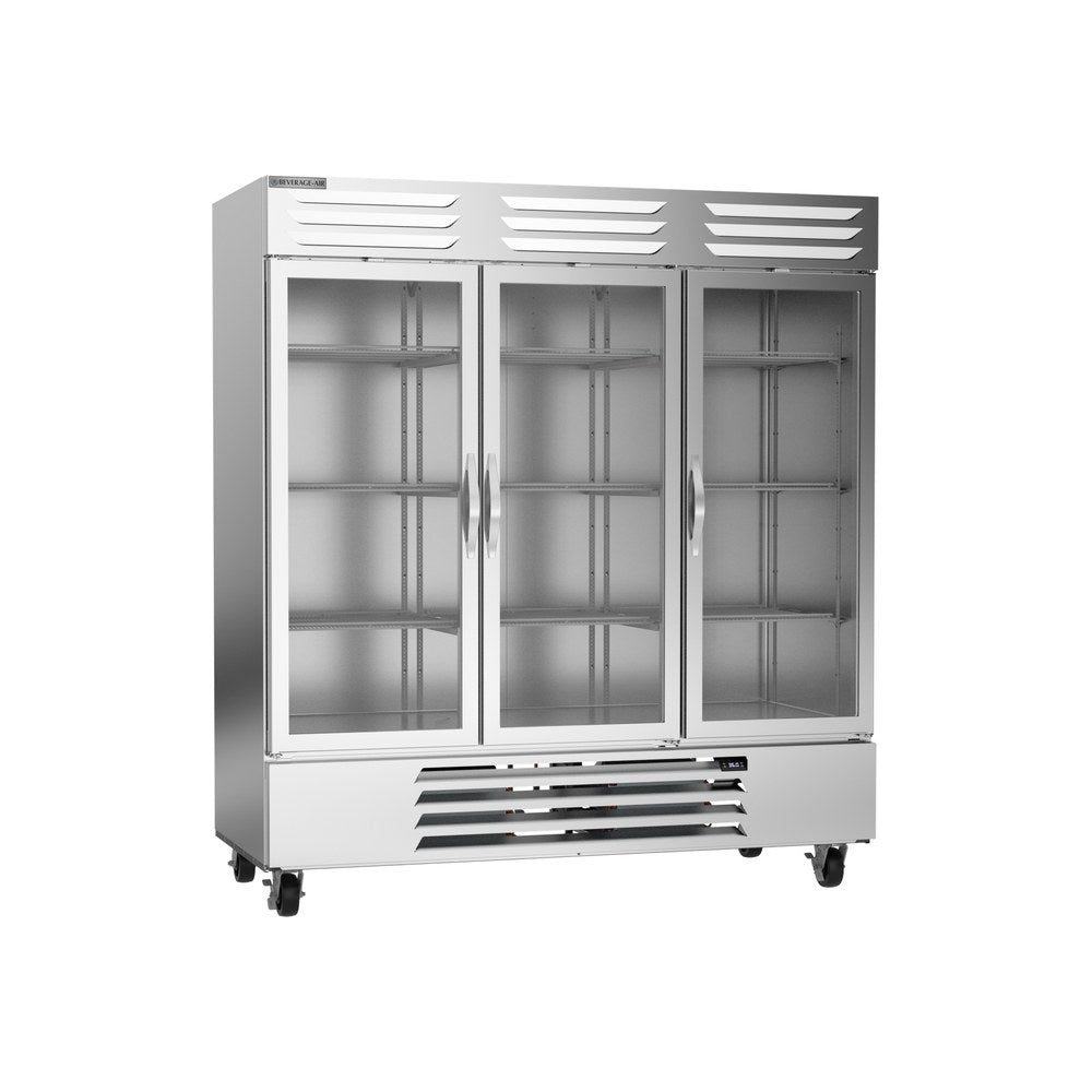 Beverage Air RB72HC-1G 75" three glass doors reach-in refrigerator, front view, doors closed