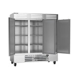 Beverage Air RB72HC-1S 75" three solid doors reach-in refrigerator, with the doors open showing the interior