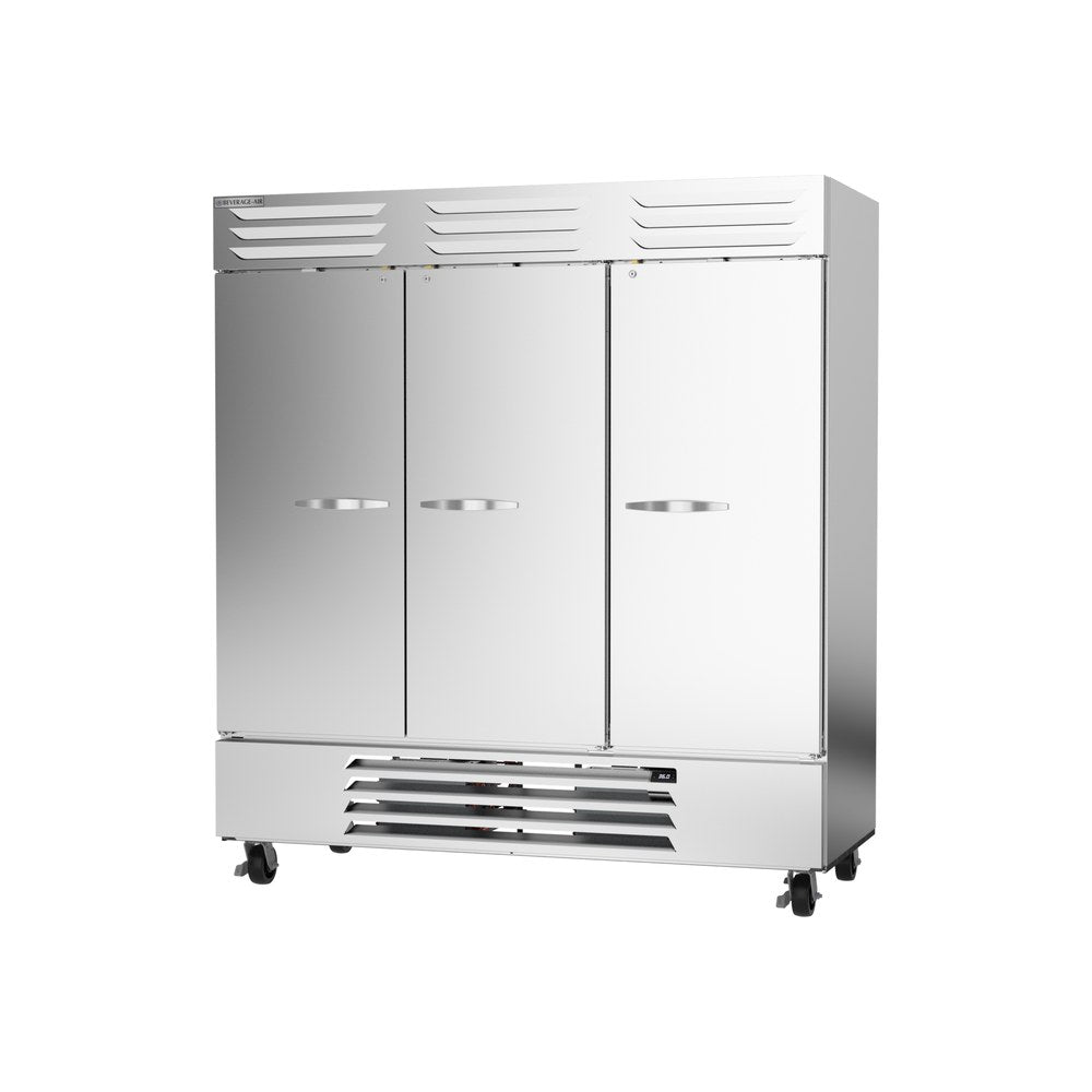 Beverage Air RB72HC-1S 75" three solid doors reach-in refrigerator, side angle view, doors closed