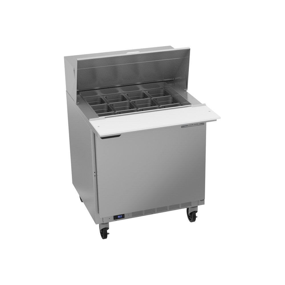 Beverage Air SPE32HC-12M 32" one door sandwich prep table, front view, door closed