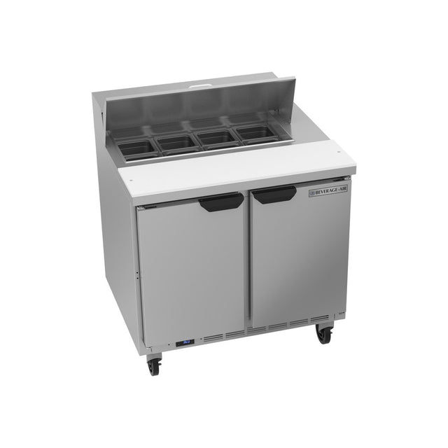 Beverage Air SPE36HC-08 36" two doors sandwich prep table, front view, doors closed