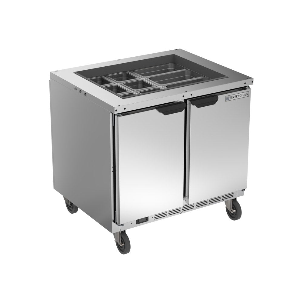 Beverage Air SPE36HC-S 36-5/8" salad top counter, front view, doors closed