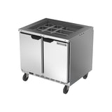 Beverage Air SPE36HC-S 36-5/8" salad top counter, side angle view, doors closed