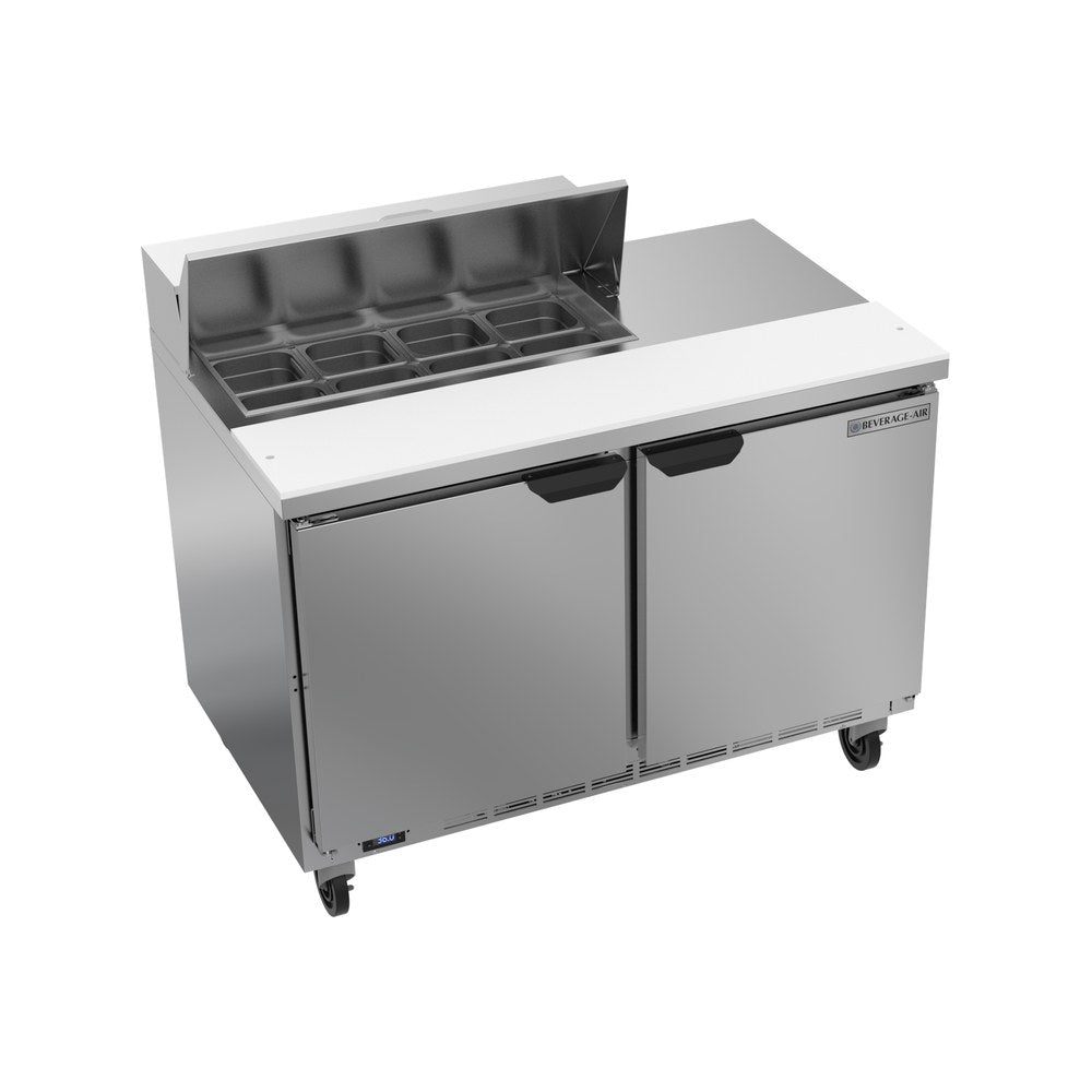 Beverage Air SPE48HC-08 48" two doors sandwich prep table, front view, doors closed