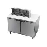 Beverage Air SPE48HC-08 48" two doors sandwich prep table, side angle view, doors closed