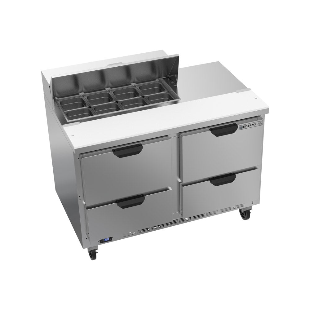 Beverage Air SPED48HC-08-4 48" four drawers sandwich prep table, front view, door closed