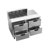 Beverage Air SPED48HC-08-4 48" four drawers sandwich prep table, with the door open showing the interior
