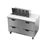 Beverage Air SPED48HC-08-4 48" four drawers sandwich prep table, side angle view, door closed
