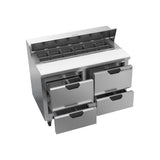 Beverage Air SPED48HC-12-4 48" four drawers sandwich prep table, with the door open showing the interior