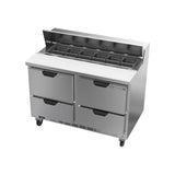 Beverage Air SPED48HC-12-4 48" four drawers sandwich prep table, side angle view, door closed