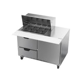 Beverage Air SPED48HC-12M-2 48" one door and two drawers sandwich prep table, side angle view, door closed