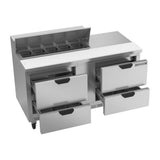 Beverage Air SPED60HC-10-4 60" four drawers sandwich prep table, with the door open showing the interior