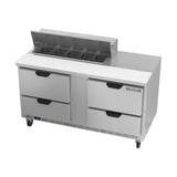 Beverage Air SPED60HC-10-4 60" four drawers sandwich prep table, side angle view, door closed