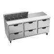 Beverage Air SPED72HC-10-6 72" six drawers sandwich prep table, front view, door closed