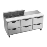 Beverage Air SPED72HC-10-6 72" six drawers sandwich prep table, front view, door closed