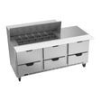 Beverage Air SPED72HC-18M-6 72" six drawers sandwich prep table, front view, door closed