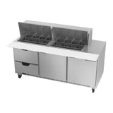 Beverage Air SPED72HC-24M-2 72" two doors and two drawers sandwich prep table, side angle view, doors closed