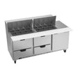 Beverage Air SPED72HC-24M-4 72" one door and four drawers sandwich prep table, front view, door closed