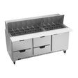 Beverage Air SPED72HC-30M-4 72" one door and four drawers sandwich prep table, front view, door closed