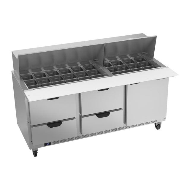 Beverage Air SPED72HC-30M-4 72" one door and four drawers sandwich prep table, front view, door closed