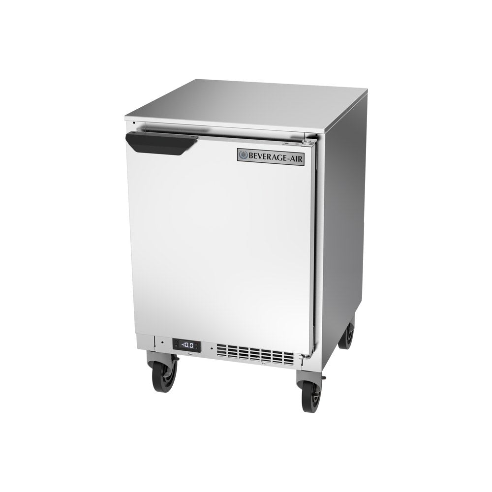 Beverage Air UCF20HC 20" one solid door undercounter freezer, side angle view, door closed