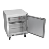 Beverage Air UCF27HC 27" one solid door undercounter freezer, with the door open showing the interior