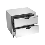 Beverage Air UCFD36AHC-2 36" two drawers undercounter freezer, with the door open showing the interior