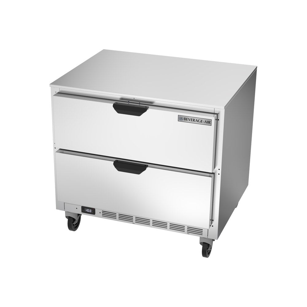 Beverage Air UCFD36AHC-2 36" two drawers undercounter freezer, side angle view, door closed